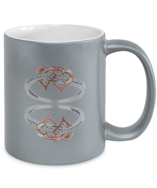 Two Heart Rings Metallic Mug