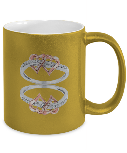 Two Heart Rings Metallic Mug