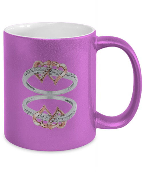 Two Heart Rings Metallic Mug