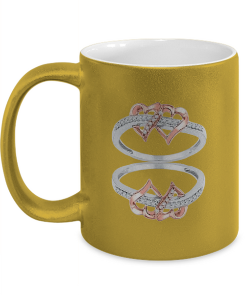 Two Heart Rings Metallic Mug