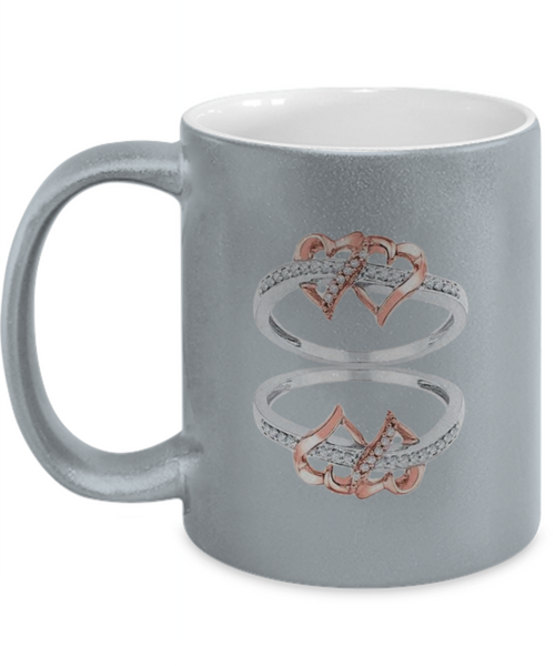 Two Heart Rings Metallic Mug